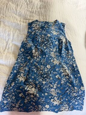 Doen Adele Blue Floral Mini Dress with Cream Floral Print